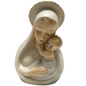 Vintage Madonna Head Vase Planter Mary Baby Jesus 6in Tall Porcelain 4150